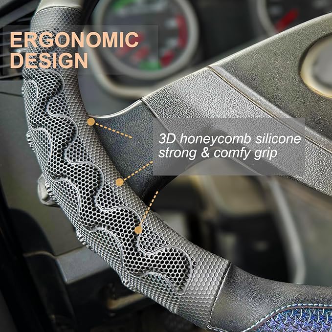 PINCTROT XL Size 17.5-18 Inch Great Grip Steering Wheel Cover for Semi Truck, Fits RV, Big Rig Trucker, 18 Wheeler and Classic Cars, Anti-Slip Design 17.5-18 Inch (Blue)