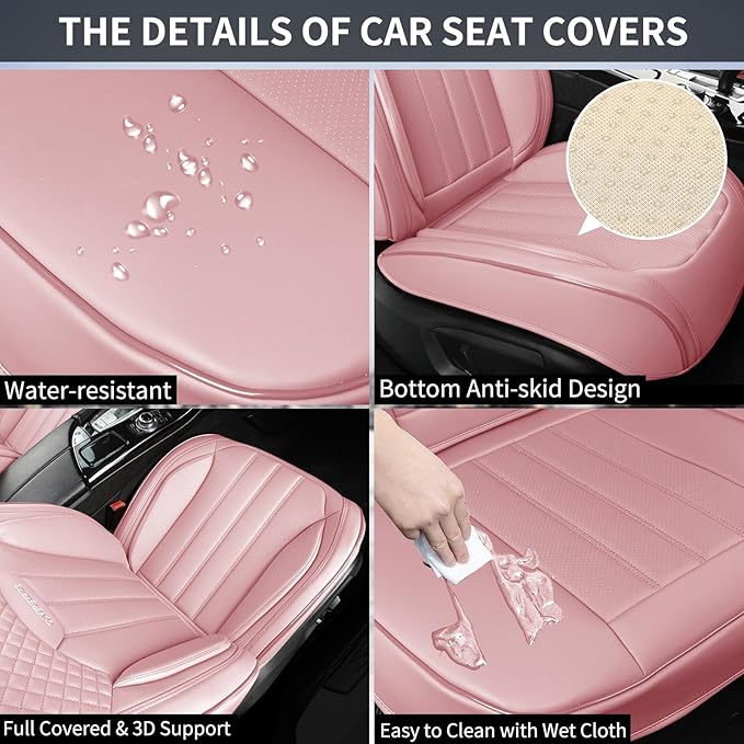 Pink Car Seat Covers Fit for Corolla Cross RAV4 Kona HR-V CRV UX,Waterproof and Breathable Automotive Seat Covers Full Set, Front and Rear Leather Seat Covers.