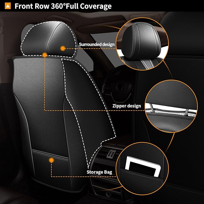 AOMSAZTO Seat Covers 2 Front Set for Chevrolet Chevy Malibu 2009-2025 2026: Faux Leather Car Seat Cover Soft Comfortable Durable Breathable Waterproof (2 Seats, Black&Grey)