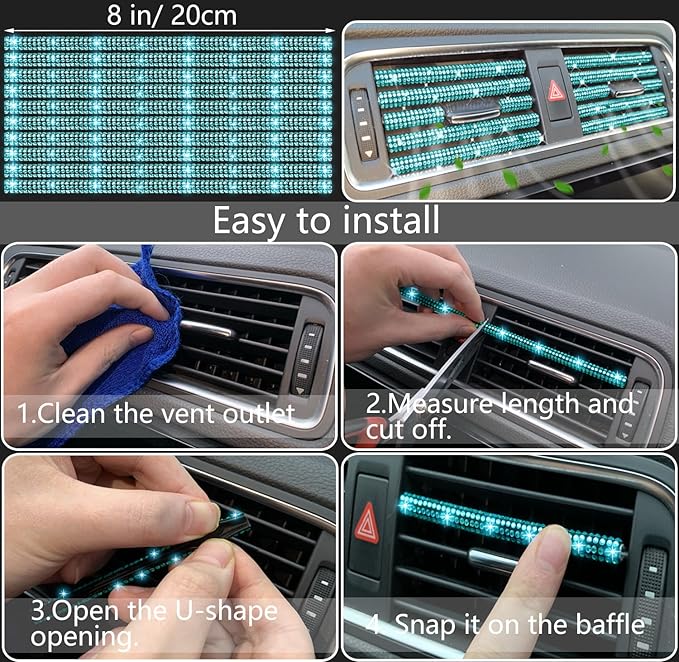 NBTEPEM 27 PCs Aquamrine Bling Car Accessories Set for Women, Steering Wheel Covers Universal Fit 15 Inch, Bling License Plate Frame, Bling Phone Holder, Bling Car Coasters (Aquamrine Diamond)