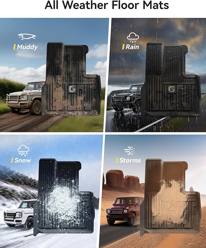 3W Floor Mats Fit for 2019-2025 Mercedes-Benz G Class/G500/G550/AMG G63 SUV TPE All Weather Custom Fit Floor Liner for Benz G Class 1st & 2nd Row Car Mats, Black