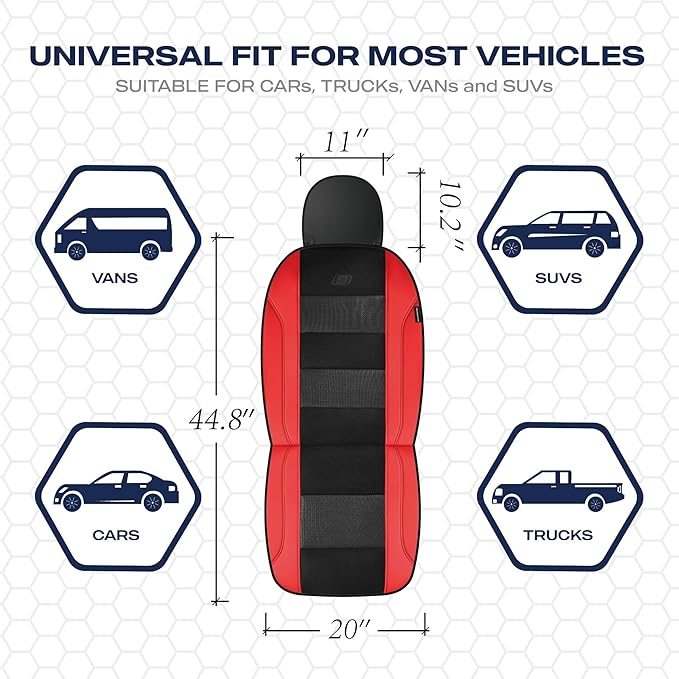 Skechers Aircooled & Memory Foam Car Seat Covers,Premium Leather with EVA Mesh Seat Covers, Front car seat Protector, Airbag Compatible, Automotive Comfort for Most Cars, Vans, Trucks, SUV,Red