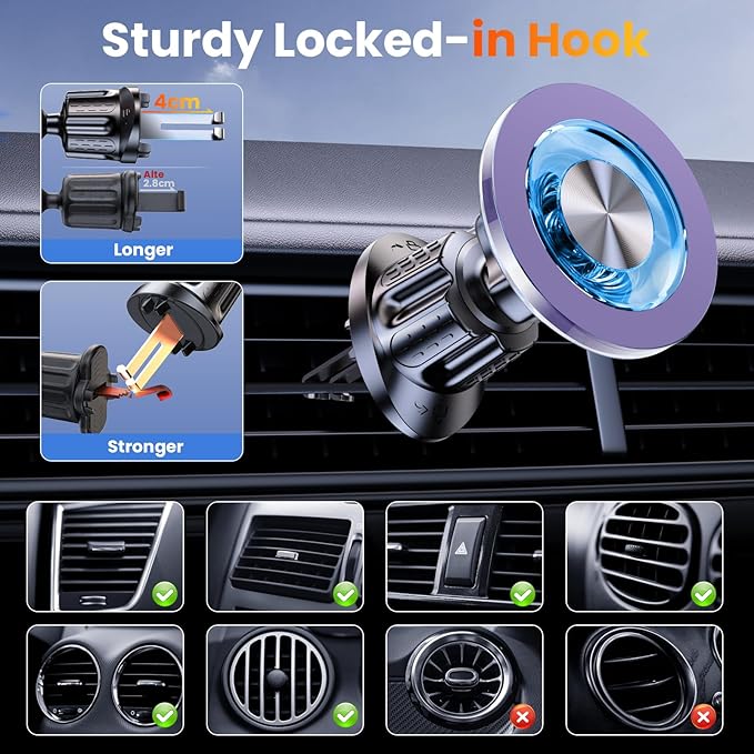 for MagSafe Magnetic Phone Holder for Car [2025 Upgraded Strongest Magnet] Car Mount Cell Stand for Dashboard Windshield Vent Compatible with iPhone 17/16/15/14/13/12 Android etc-Purple
