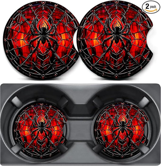 2 Pack Car Coasters for Cup Holders,Spider Car Cup Holder Coasters,2.75" Universal Size Anti Slip Rubber Mat,Automotive Interior Accessories,Automotive Cup Holder Decor,Spider Gifts for Women Men