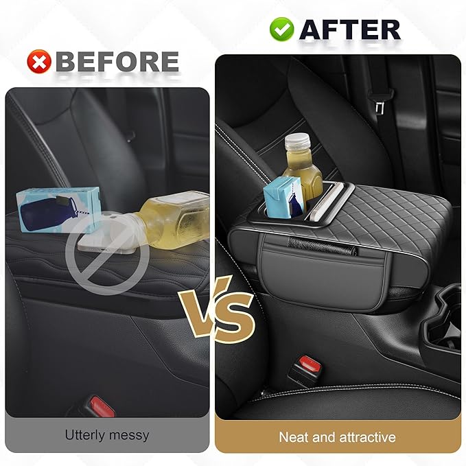 YORKNEIC Upgraded Car Center Console Cover with Cup Holder 2 Storage Bags - Faux Leather Arm Rest Cover Fit for Ford EcoSport,Middle Console Cover Multi-Functional Car armrest Cushion(Grey)