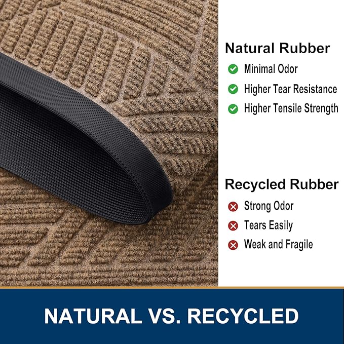 Smiry Front Door Mat Outside Entrance, Heavy Duty Sturdy Natural Rubber Doormat, Trap Dirt and Moisture, Easy Clean Low Profile Mats for Indoor Outdoor Entry, Irregular Triangle (47x32, Coffee)
