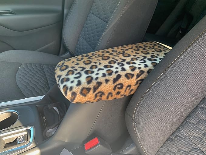 Auto Console Covers- Fits The Chevy Equinox 2018-2024 Center Console Armrest Cover Fleece Fabric (Leopard)