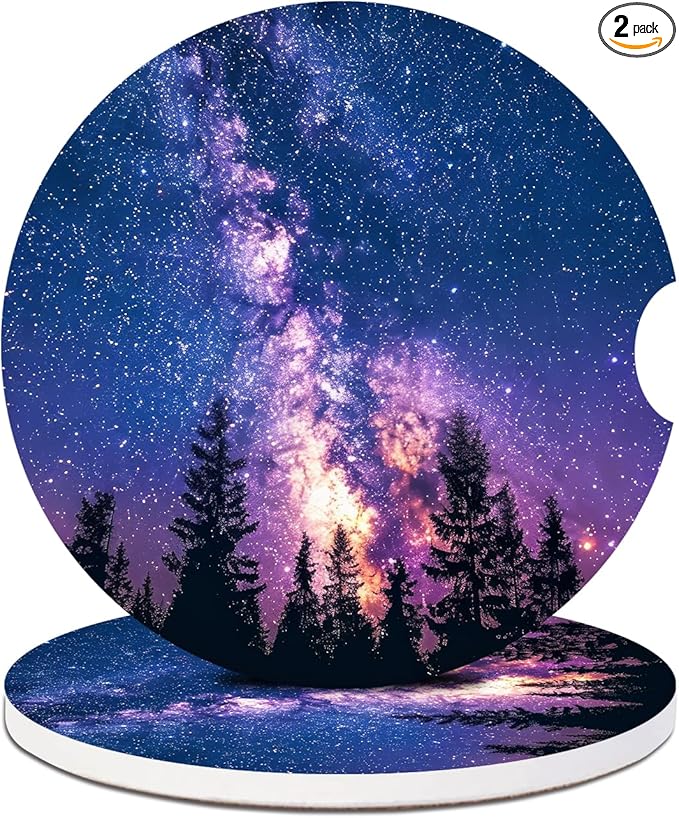 2 Pack Car Cup Holder Coaster-Misty Forest Absorbent Ceramic Coaster,Galaxy Car Coasters for Cup Holders,Auto Accessories for Women & Men