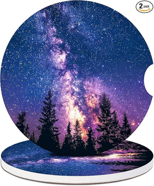 2 Pack Car Cup Holder Coaster-Misty Forest Absorbent Ceramic Coaster,Galaxy Car Coasters for Cup Holders,Auto Accessories for Women & Men