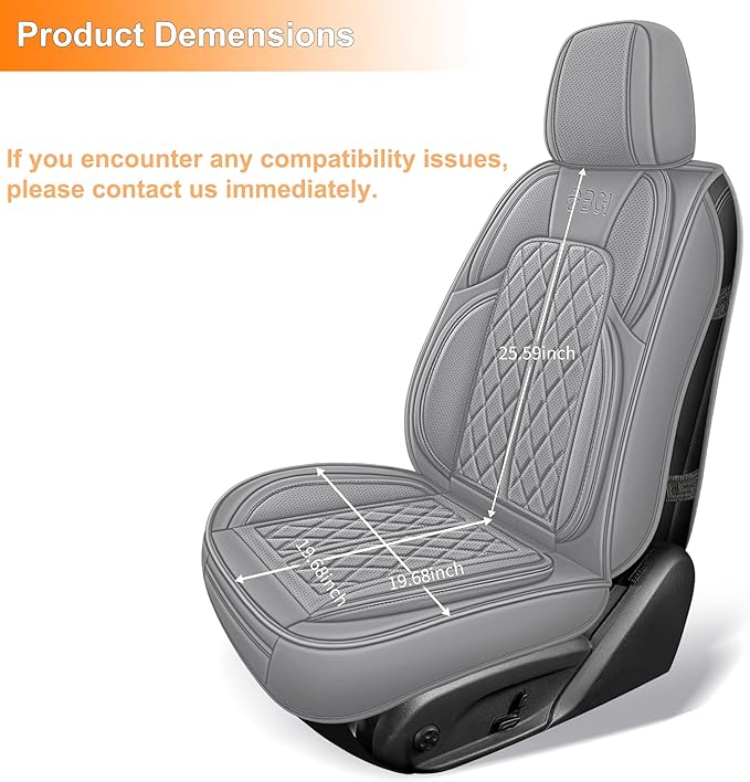 Leather Automotive Seat Covers Universal Fit for Cars, SUV, Sedans, Anti-Slip & Breathable (Grey, Front Seat)