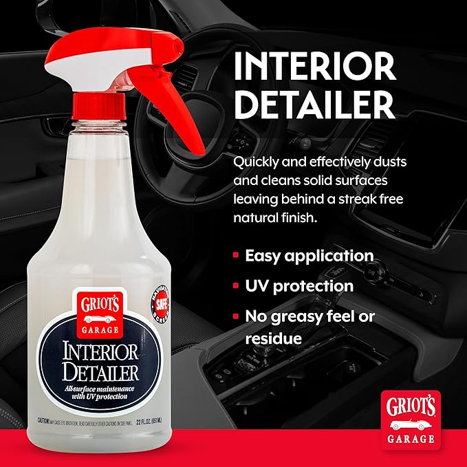 Griot's Garage Interior Detailer, Light-Duty Car Cleaner for All Surfaces, Including Vinyl, Leather, Metal, Plastic, Glass, and More, 10975, 22oz