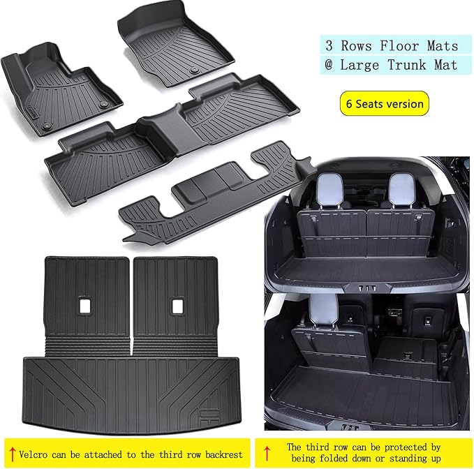 Floor Mats & Large Trunk Mat for 2020-2024 2025 Ford Explorer Only Fit 6 Seats-2 Row Bucket Seat,TPE All Weather Protection 3 Rows Car Floor Liners with Cargo Liner Covering The backrest