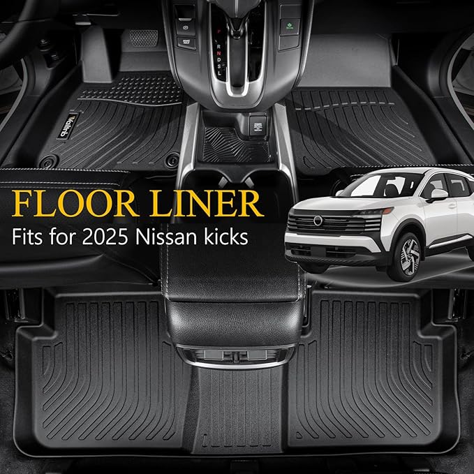 Wailtnb-Floor Mats for 2025 2026 Nissan Kicks SV SR (Cargo Tray in Upper Deck) Waterproof Durable All Weather Car Mat Custom Fit for Kicks Accessories Black（Floor Mats & Cargo Mat & 3rd Backrest Mat）