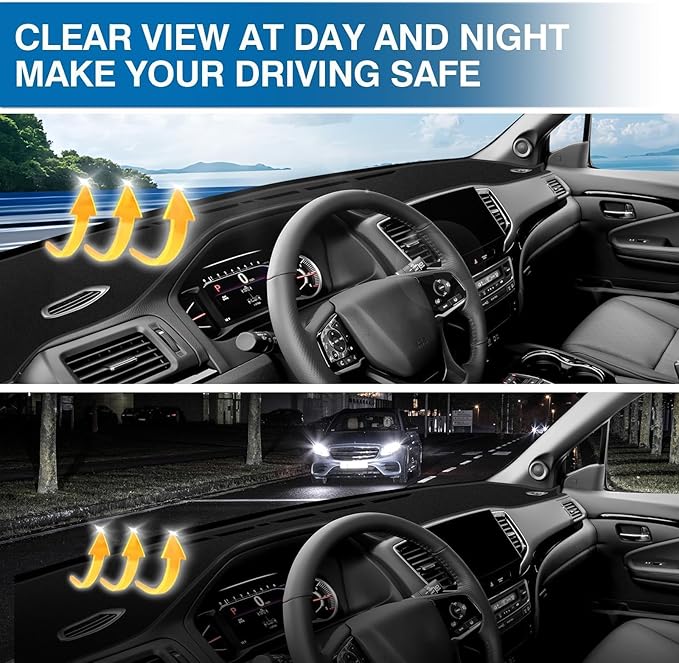 KUST Car Dash Cover for Honda Pilot 2016-2022/Ridgeline 2017-2025/Passport 2019-2025 Polyester Dashboard Cover Non-Slip Dashboard Pad Carpet Dash Protector Interior Accessories for Passport Black