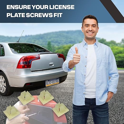 License Plate Screw Inserts – Set of 8 Nylon Retaining Nuts for License Plate Screws - Front and Back License Plate Nut Bracket Clip Fasteners for Cars, Trucks, SUVs, Motorcycles (Screw Retainers)