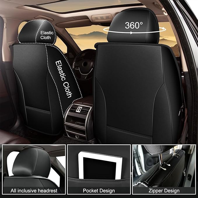 Seat Covers Fit for Toyota Highlander: 2007-2024 2025, Full Set Waterproof Leather Car Seat Cushion Luxury Automotive Protector Easy to Install(5 Seats, Black)