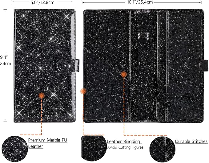 TOURSUIT Car Registration and Insurance Card Holder, Vehicle License Document Glove Box Compartment Organizer, Interior Car Accessories for Women Men (Glitter Black)