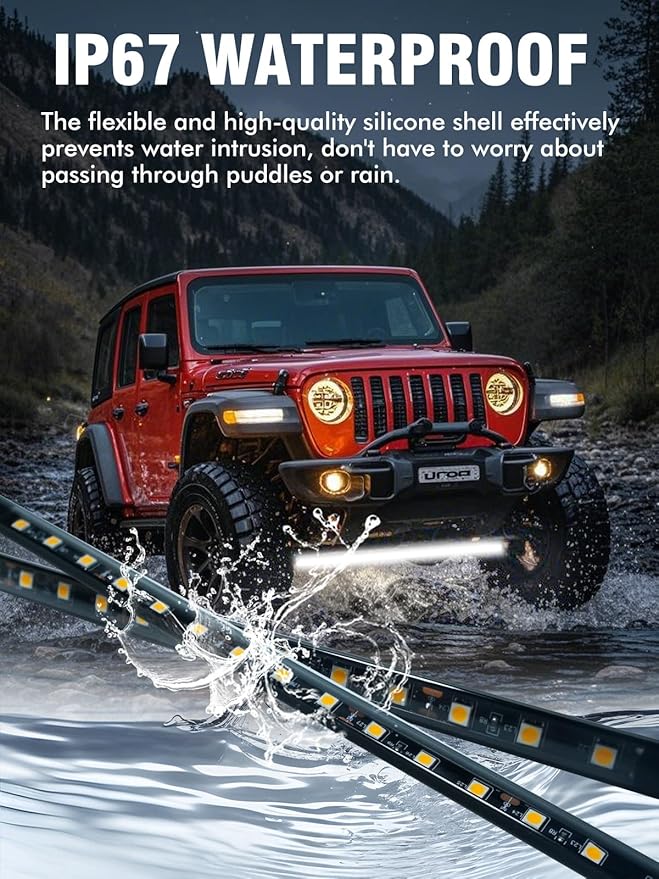 8 Pcs Car Led Light Strip IP67 Waterproof 11" Flexible Led Lights Underglow 12V for Car Motorcycle Boat Golf Cart Interior Exterior Decoration - White