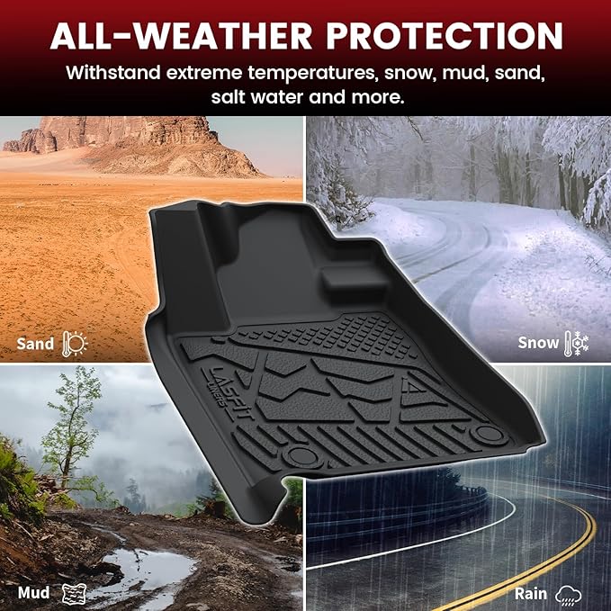 LASFIT Floor Mats for Toyota Tundra 2014-2021 Double Cab (Not Fit CrewMax or Regular Cab), Custom Fit All Weather Protection TPE Easy Clean Odorless Floor Liners for Tundra Front&Rear 2 Row Car Mats