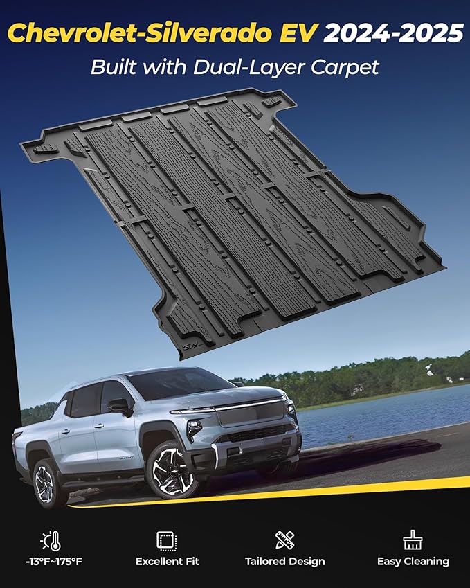 3W Trunk Bed Mat Fit for Silverado EV/GMC Sierra EV/Sierra EV Denali 2024 2025 All Weather TPE Custom Fit Bed Liner for Silverado EV/GMC Sierra EV/Sierra EV Denali