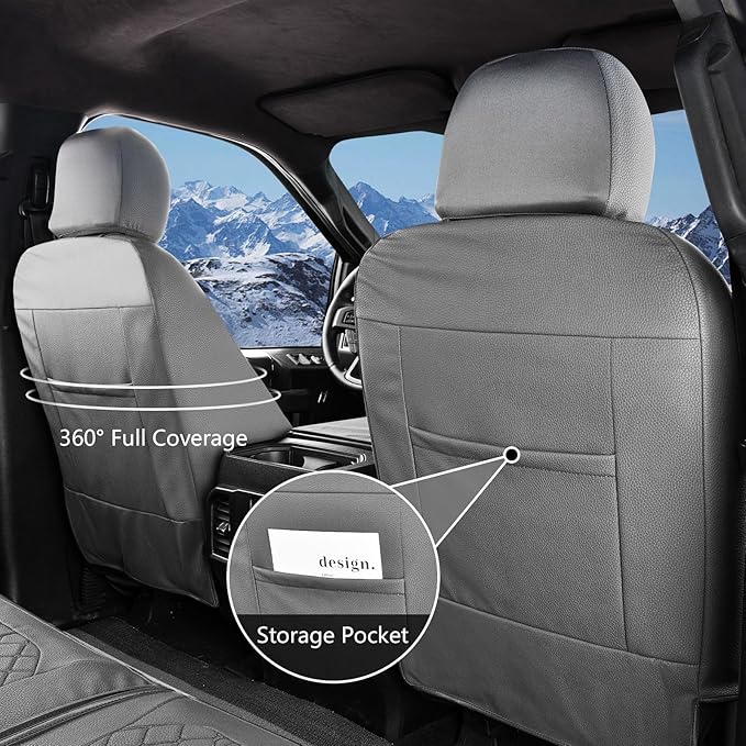 Truckiipa Truck Seat Covers for Chevy Silverado Leather Seat Covers Custom Fit for 2007-2024 Chevy Silverado GMC Sierra 1500, 2015-2024 2500HD 3500HD Double Crew Extended Cab, Front Pair, Gray