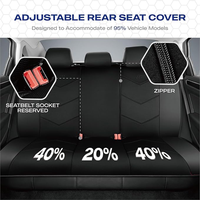 Skechers Memory Foam Seat Covers,Leather Car Seat Covers, Ultimate Comfort & Support Seat CoversFull Sets,Airbag Compatible, Automotive Universal Fit Most for SUVs, Vans, Sedans, Cars, Trucks,Black