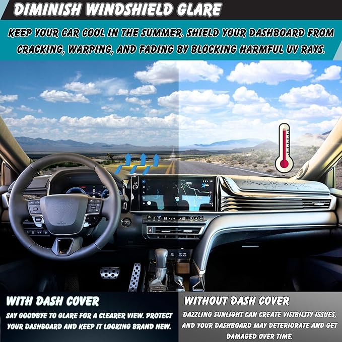Non-Slip Dash Cover Dashboard Cover Mat Custom Fit Center Console Cover Sunshield Protector Pad Compatible with for Toyota Camry 2025 Accessories Pad (Without HUD) (Black Trim)