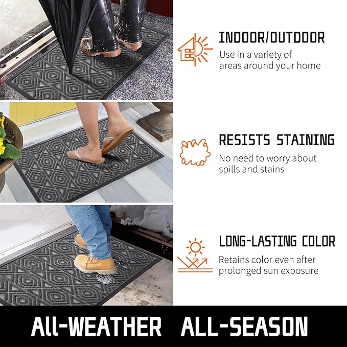 Yimobra Modern Geometric Welcome Doormat, 47 x 32 Inch, Grey, Waterproof, Non Slip, Stain & Fade Resistant, Low Pile, Sturdy Rubber, Easy Clean, Indoor/Outdoor