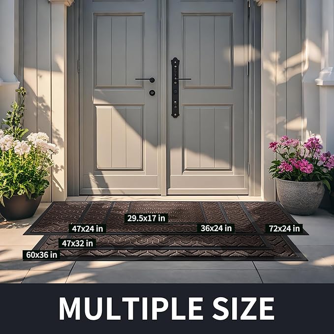 Yimobra Large Door Mat Outside Entrance 47x32, Waterproof Heavy Duty Outdoor Mats for Front Door, Non Slip Rubber Entry Mat for Garage Patio Indoor, Easy Clean, Brown