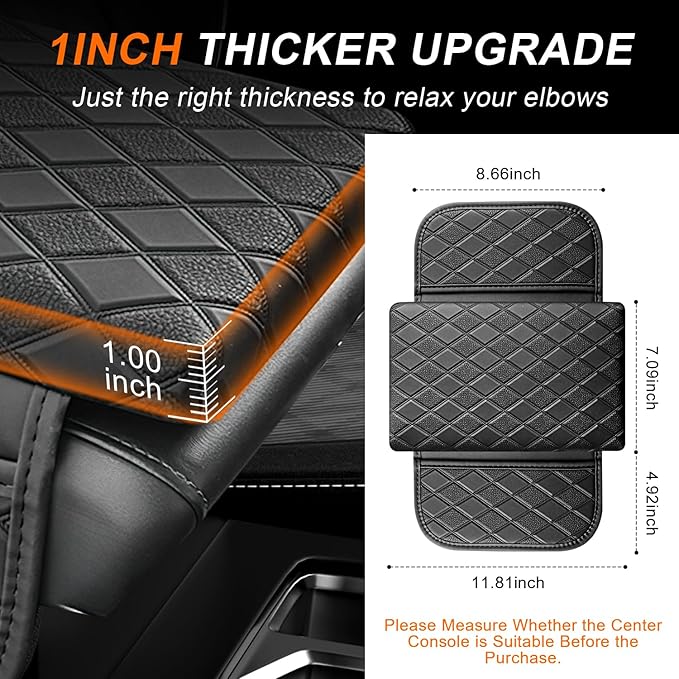 Upgraded Center Console Armrest Cover with Side Pockets, Thickened Leather Car Armrest Cover with 2 Storage Bags, Universal Car Center Console Cover Interior Accessories for Most Vehicles