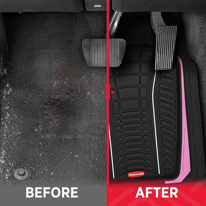 Rubbermaid Car Floor Mats Full Set – Premium All-Weather Car Mat with Brushed Aluminum Inserts, Universal Trim-to-Fit Design, Anti-Slip Backing for Cars, SUVs, Trucks, and Vans