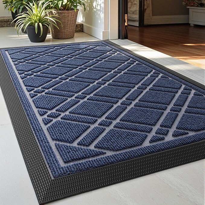 DEXI Front Door Mat Outside Entrance, Rubber Entry Doormat Heavy Duty, Welcome Mats Non Slip for Inside House Floor Entryway Back Doors Exterior Patio, 17x29, Weave Blue