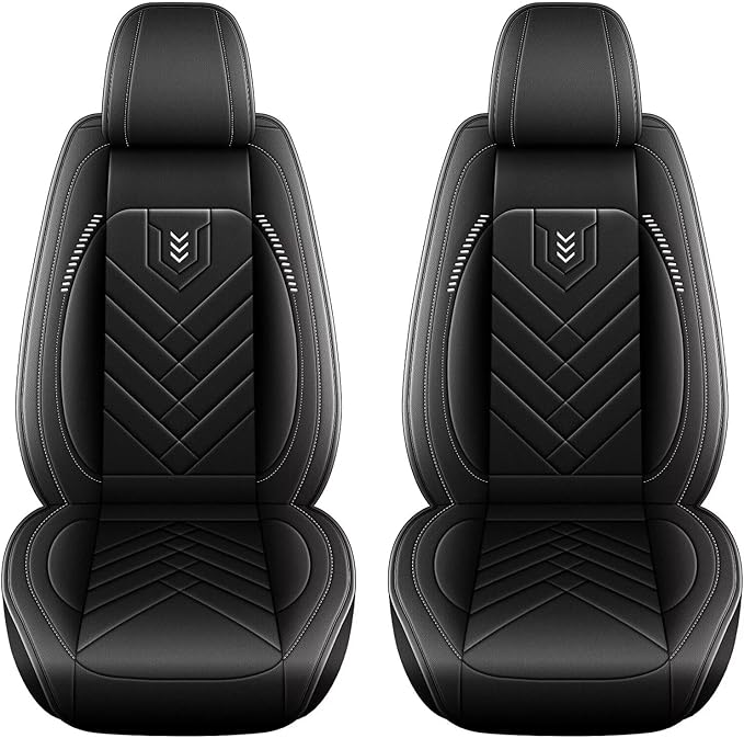 AOMSAZTO 2 Front Car Seat Covers for Toyota Camry 2002-2025: Faux Leather Automotive Seat Cover Waterproof Compatible Airbag(2 Seats, Black&Grey)