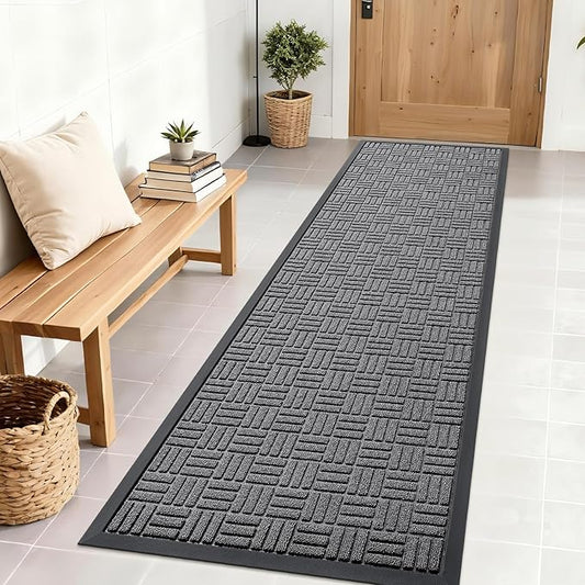 OLANLY Front Door Mat Outside Entrance 71x23, Absorbent, Heavy Duty Sturdy Natural Rubber Doormat Indoor Outdoor, Stain and Fade Resistant, Non-Slip Backing Low Profile Floor Mat for Entryway, Grey