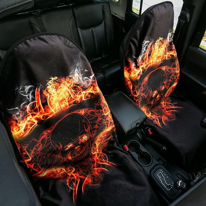 Waterproof Car Seats Covers Skull Style - Universal Car Seats Cushion for Sedan SUV Truck Front OR Back Seat - Anti-Slip Auto Seats Protector Suit for After Yoga Gym Biking Running Workout Sport