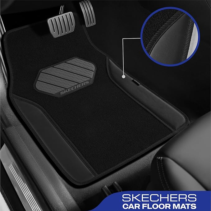 Skechers Car Floor Mats,Waterproof Universal Fit Faux Leather Car Mats,Floor Mats for Cars with Anti-Slip Heel Pad,Fit for SUVs,Vans,Sedans,Trucks,Black