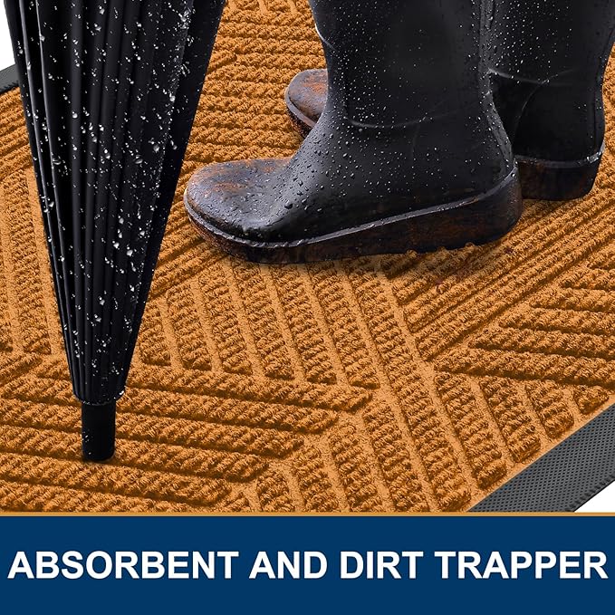 Smiry Front Door Mat Outside Entrance, Heavy Duty Sturdy Natural Rubber Doormat, Trap Dirt and Moisture, Easy Clean Low Profile Mats for Indoor Outdoor Entry, Irregular Triangle (36x24, Amber)