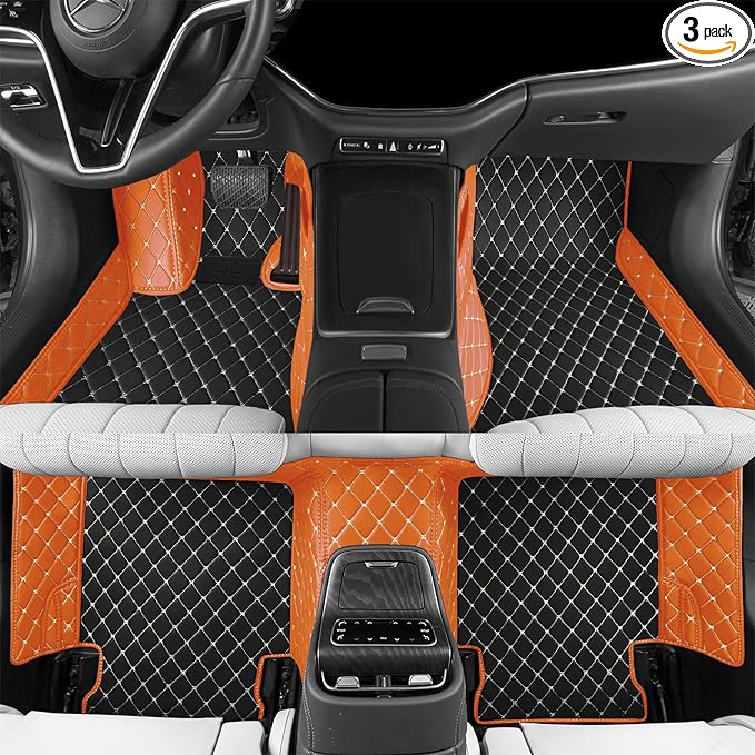 Luxury car Floor mats are for 99% of Vehicle Models,All Weather car Floor mats Provide Comprehensive Protection for Vehicles,Floor mats for car Personalized Customization! (Black-Orange)