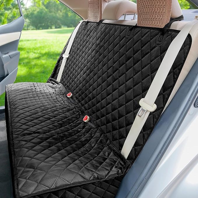 PETICON Waterproof Scratchproof Pet Bench Seat Covers for Cars, Trucks, SUVs, Nonslip Durable Back Seat Cover for Dogs, Washable Backseat Protection, Black