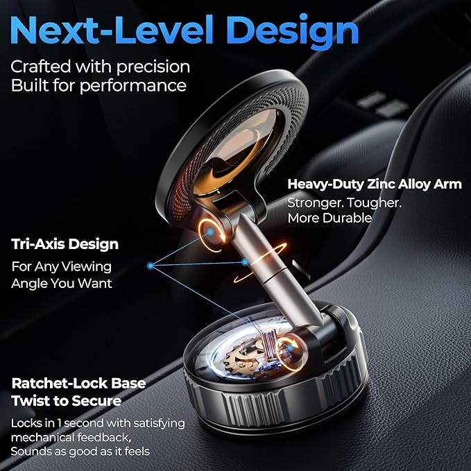 Vacuum Magnetic Suction Phone Holder, 360° Adjustable Suction Cup Phone Mount for Car/Gym/Mirror/Shower, Hands-Free Car Phone Holder, Compatible with iPhone Android and All Smartphones