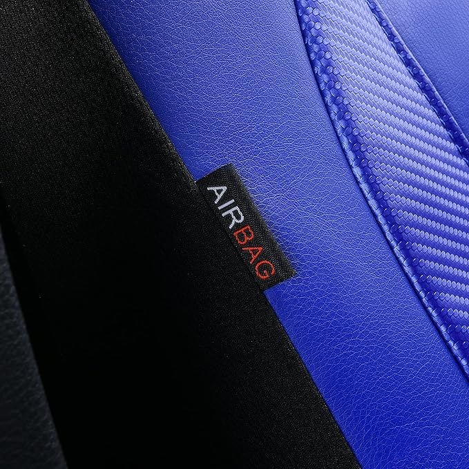 Flying Banner car seat Covers Protects Water Proof Faux Leather Carbon Fiber Fronts Rear Bench Covers (Blue Blue, Full Set - 8PCS)