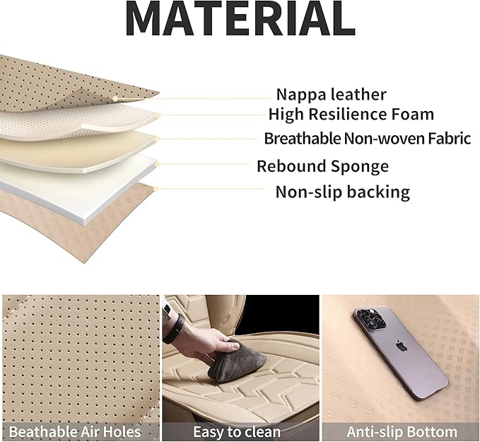 Leather car Seat Covers Breathable Car Seat Protector Front seat Covers Universal Fit for 95% Car Truck SUV Van Vehicles （Beige，2PCS）