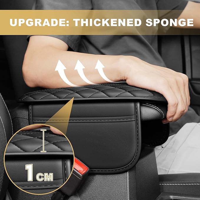 Car Armrest Cover Fit for Acura MDX Leather Center Console Cover Cushion with 2 Storage Bags(Black)