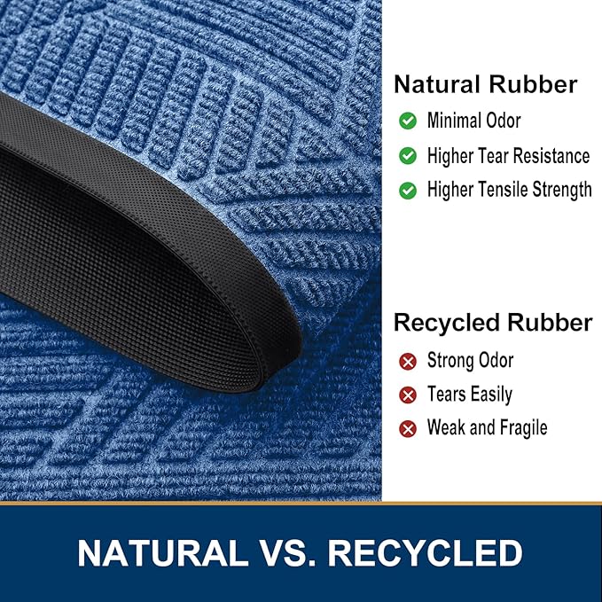 Smiry Front Door Mat Outside Entrance, Heavy Duty Sturdy Natural Rubber Doormat, Trap Dirt and Moisture, Easy Clean Low Profile Mats for Indoor Outdoor Entry, Irregular Triangle (29.5x17, Blue)