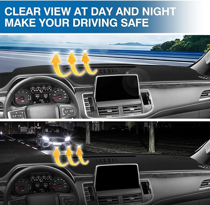 KUST Car Dash Cover for Chevrolet Suburban/GMC Yukon/Chevy Tahoe(Not for GMC Yukon Denali) 2021 2022 2023 Polyester Dashboard Cover Non-Slip Dashboard Cover Dash Mat Sunshade No Glare Black