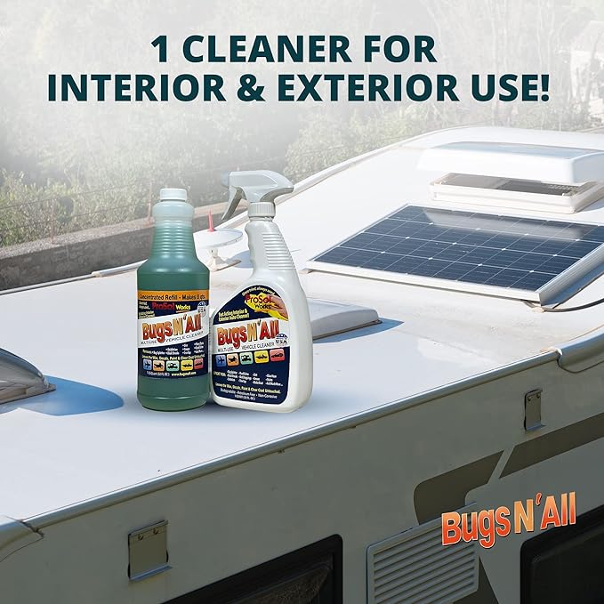 Bugs N’ All Multipurpose Car Cleaner & Degreaser - Bug & Tar Remover Concentrate 32 oz - Exterior Cleaner Safe for Car Paint, Metal, Chrome, Aluminum, Windows & Mirrors - w/Free 32 oz Spray Bottle
