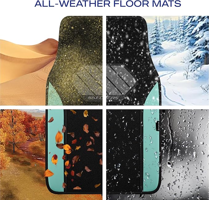Skechers Car Floor Mats,Waterproof Universal Fit Faux Leather Car Mats,Floor Mats for Cars with Anti-Slip Heel Pad,Fit for SUVs,Vans,Sedans,Trucks,Mint