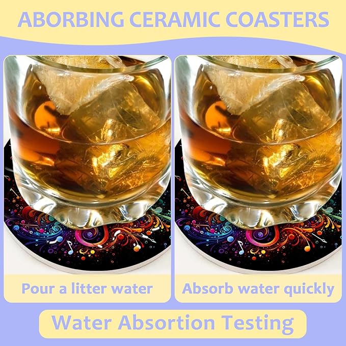 2 Pack Car Cup Holder Coaster-Colorful Music Note Absorbent Ceramic Coaster,Car Coasters for Cup Holders,Auto Accessories for Women & Men