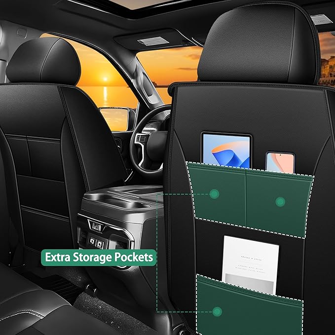 Floor Mats & Seat Covers Fit for 2020-2026 Chevy Silverado/GMC Sierra 1500/2500HD/3500HD Crew Cab - 1st & 2nd Row Custom Fit Truck Protection Acessories (Without Rear Underseat Storage Box)