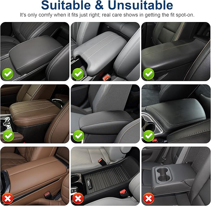 Armrest Cover with 2 Storage Bags Fit for VW/Volkswagen Atlas Faux Leather Car Center Console Cover with DiamondStorage Box Waterproof Arm Rest Covers(Black)